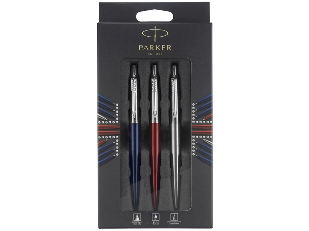 Набор Parker Jotter London Trio: гелевая ручка Red CT + шариковая ручка Blue CT + карандаш Stainless Steel CT